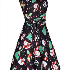 Christmas Sleeveless Print Pleated Skater